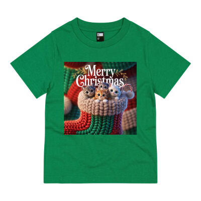 Merry Christmas Four Cats in a Christmas Sock T-Shirt (Kids) Thumbnail